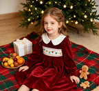 Vintage A Line Velvet Girls Dress Embroidered Peter Pan Collar - Image 2