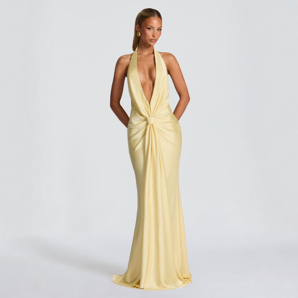 Halter Maxi Dress Backless Slit Sexy Summer Long Dress - Image 3