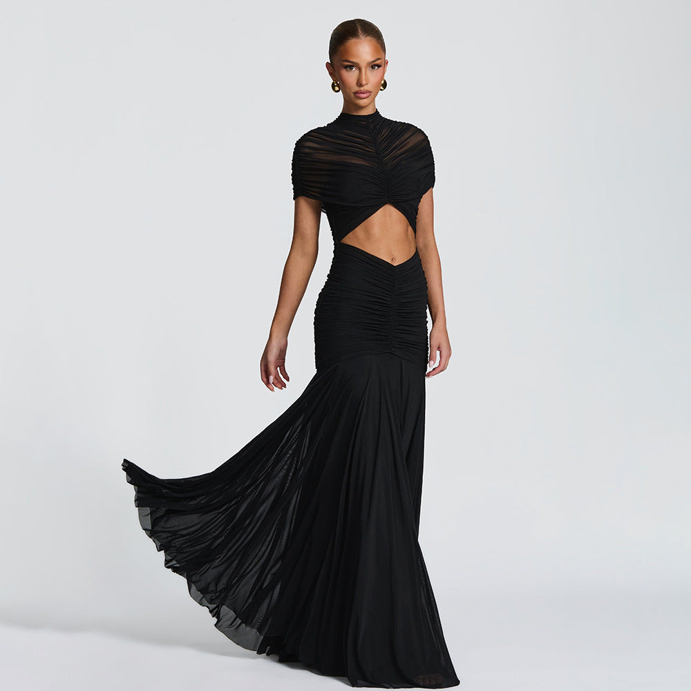 Women's Bodycon Maxi Dress Ruched Cut Out Sexy Party Long Dress - Image 2