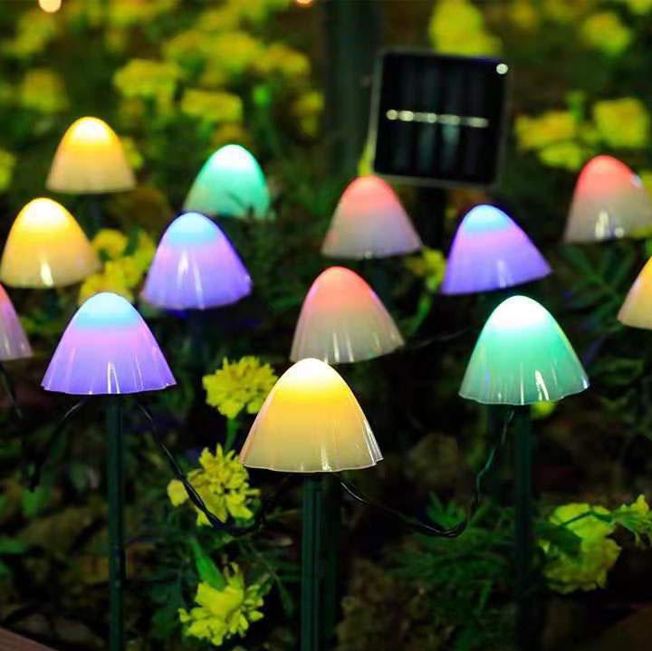 Solar LED Mushroom String Outdoor Lights for Garden Patio Pathway