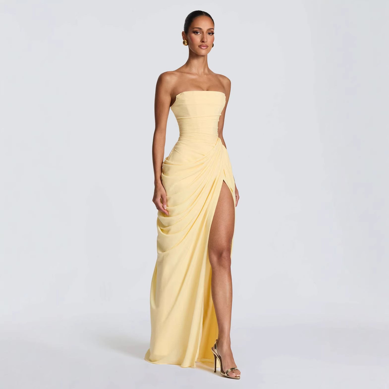 Women's Maxi Dress Long Sleeve Bodycon Ruched Party Evening Gown - Image 9