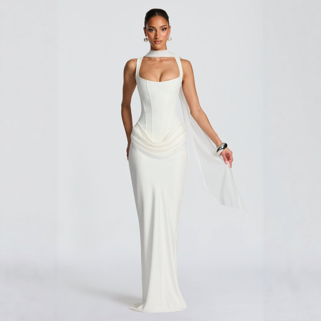 Long Sleeve Bodycon Maxi Dress Fitted Elegant Fishtail Cocktail Gown