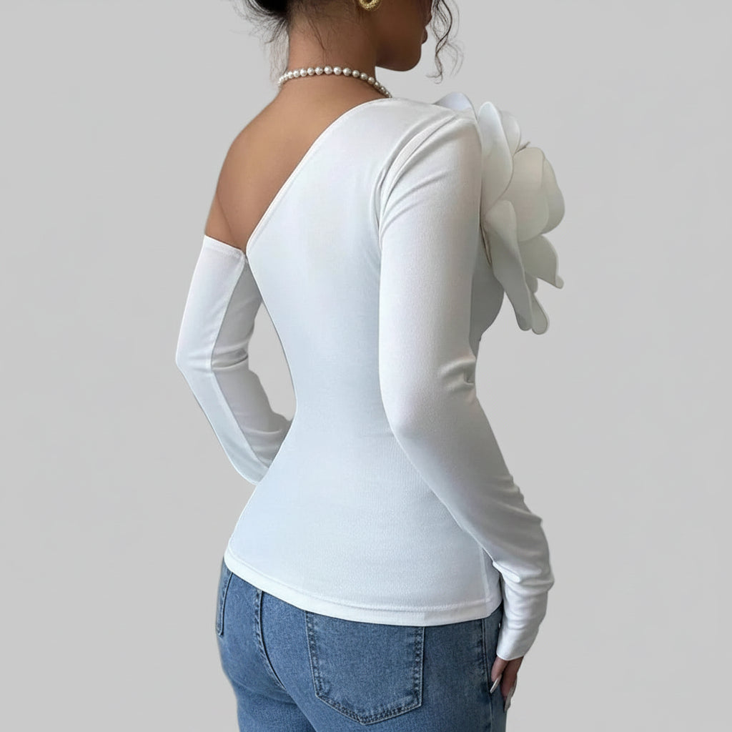 One Shoulder Bodysuit Long Sleeve Asymmetrical Party Top Elegant Sexy