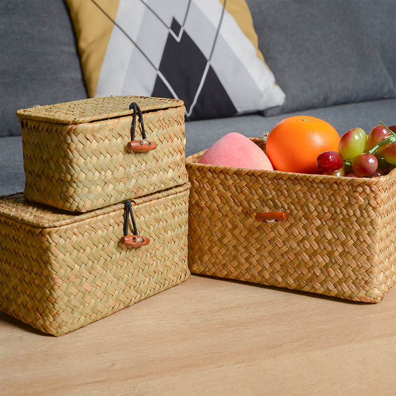 Decorative Storage Basket with Lid Rectangular Organizer