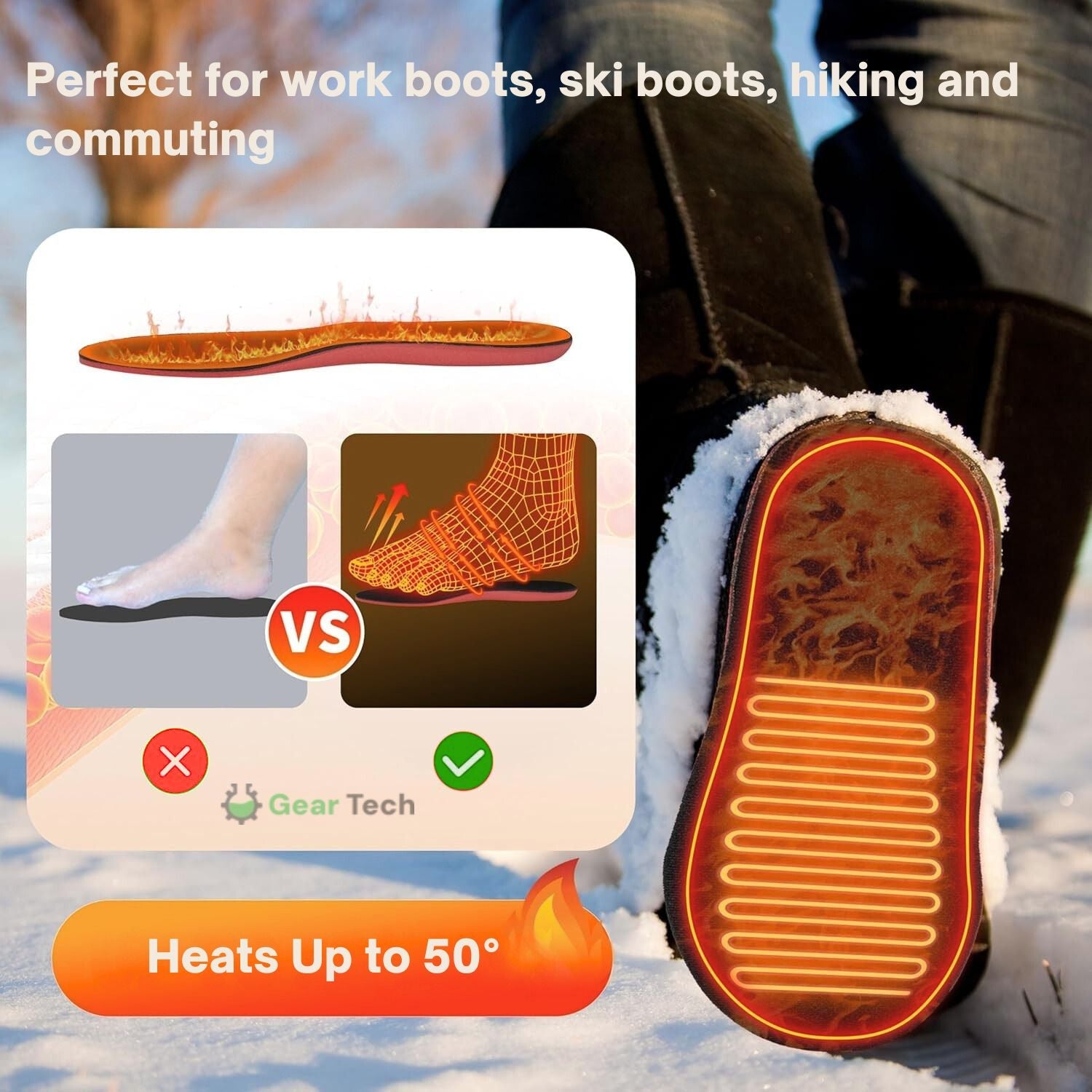 Portable Heated Insoles USB Rechargeable & Breathable Design