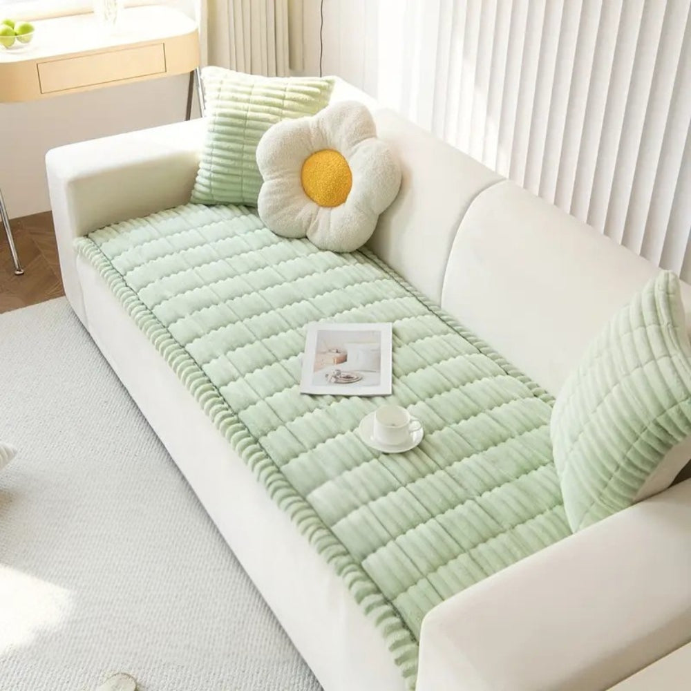 Cosy Sofa Protector Plush Comfort with Elegant Pleated Edges