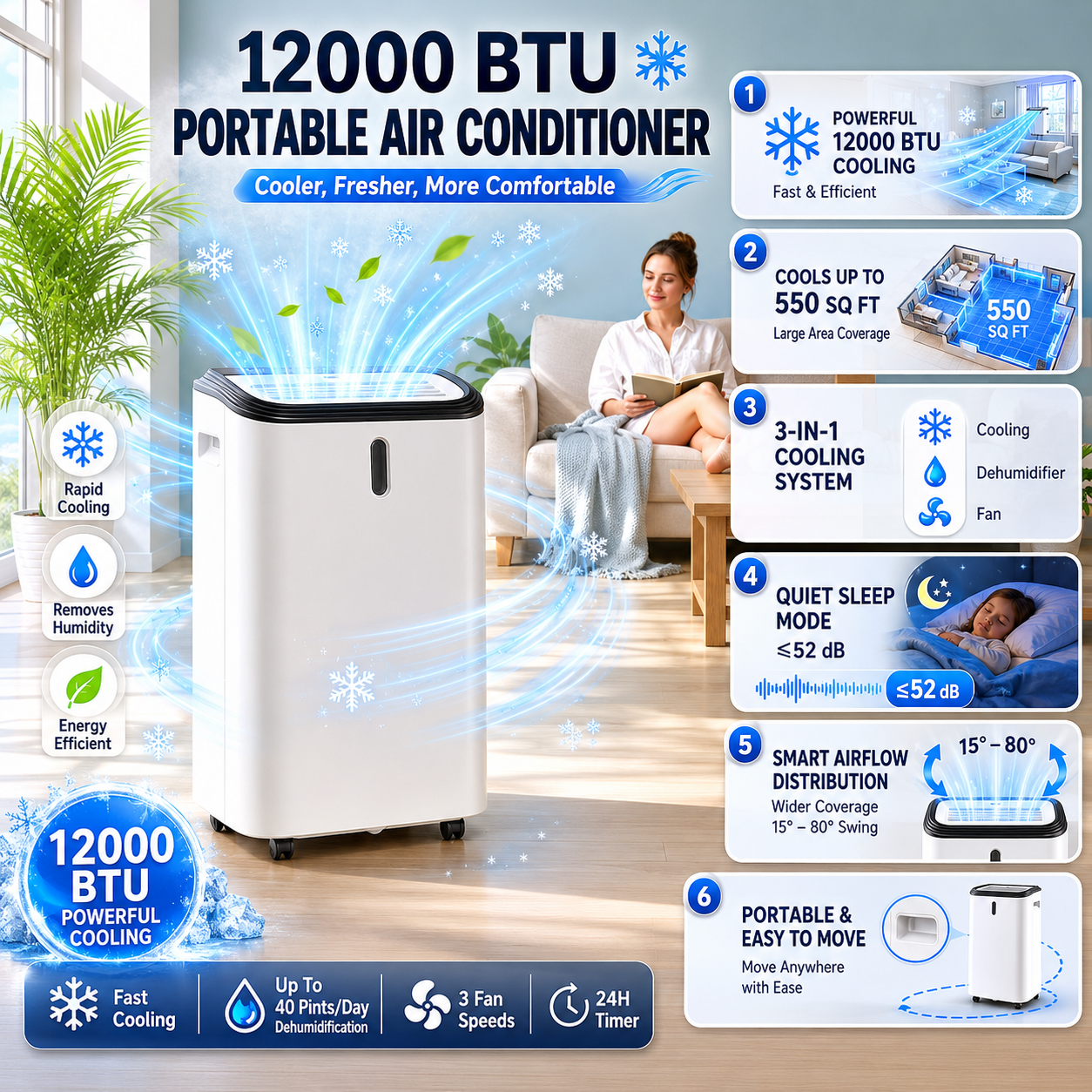 Portable Air Conditioner 12000 BTU Cooling Dehumidifier - Image 3