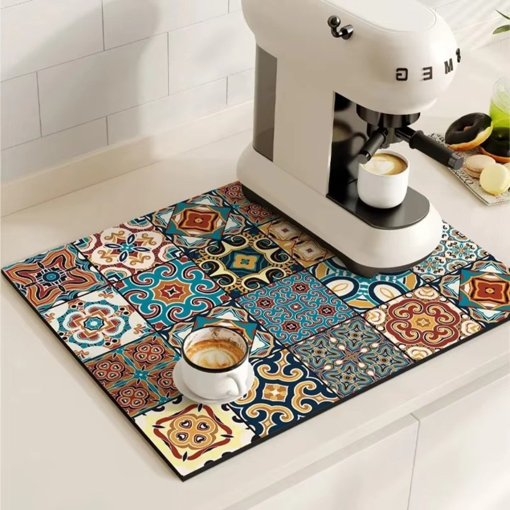 Retro Tile Design Absorbent Coffee Mat - Image 9