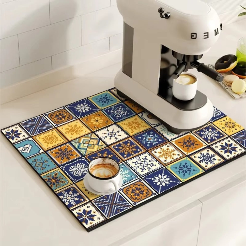 Retro Tile Design Absorbent Coffee Mat - Image 11