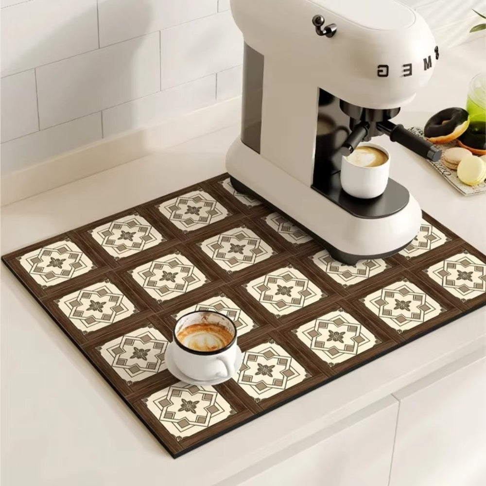 Retro Tile Design Absorbent Coffee Mat - Image 2