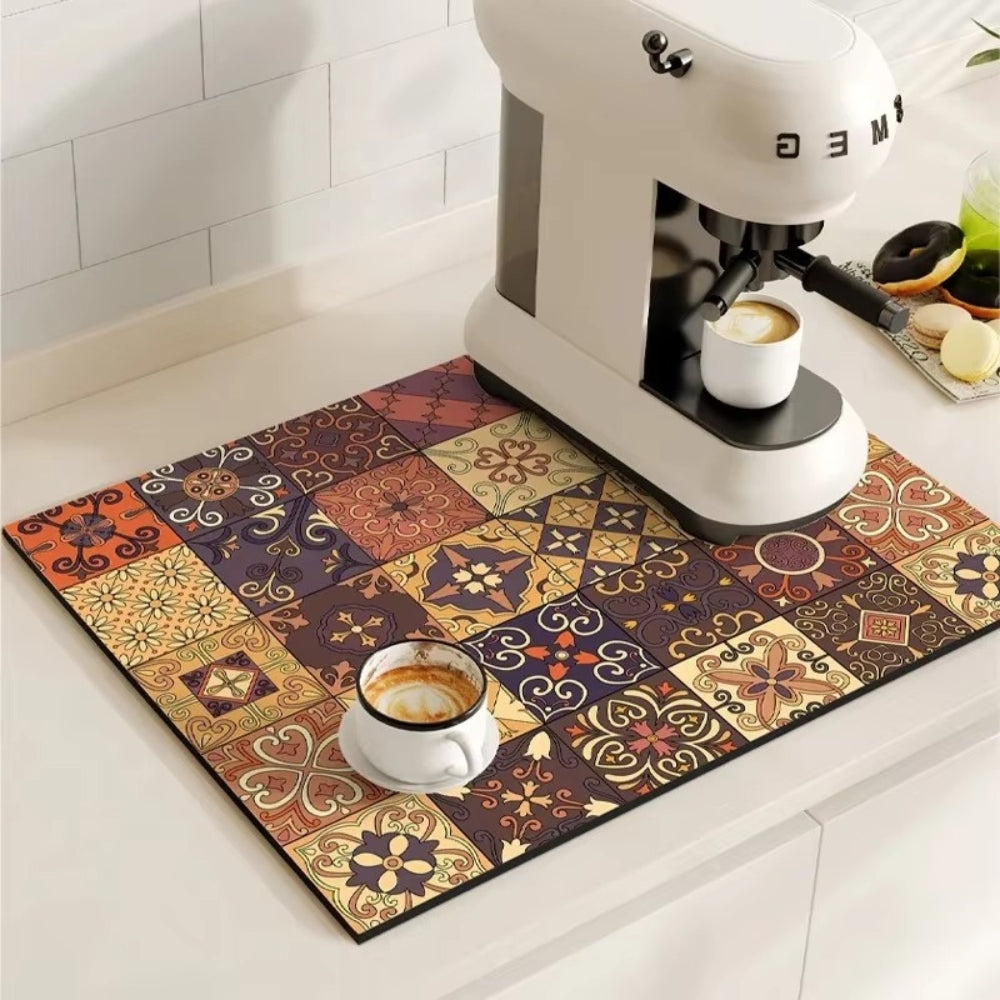 Retro Tile Design Absorbent Coffee Mat - Image 4