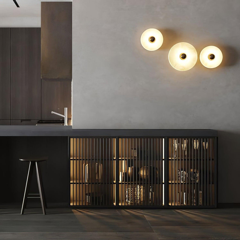 Modern Alabaster Round LED Flush Mount Wall Light