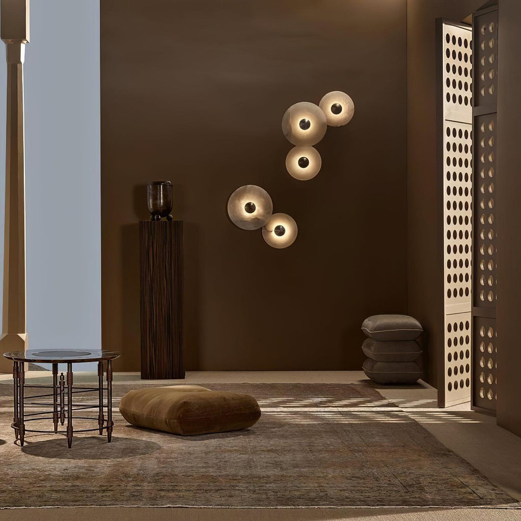 Modern Alabaster Round LED Flush Mount Wall Light