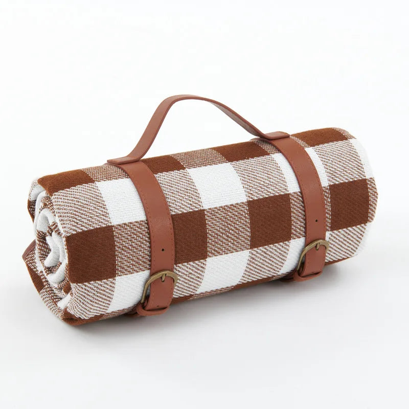 Plaid Picnic Blanket Foldable Outdoor Mat with Carry Strap