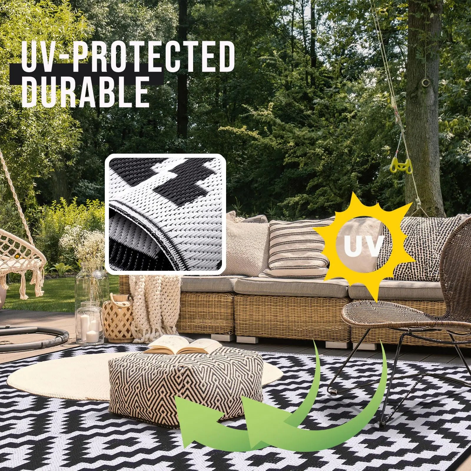 Outdoor Rug Reversible Waterproof Patio Mat Weatherproof Easy Clean - Image 5