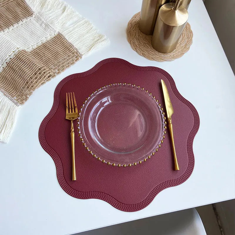 Round Faux Leather Placemats Waterproof Embossed Dining Table Set - Image 9