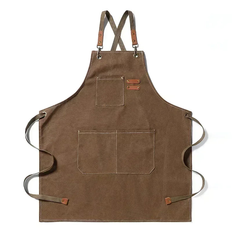 Canvas Apron Unisex Chef Work Apron Pockets Adjustable Durable - Image 9