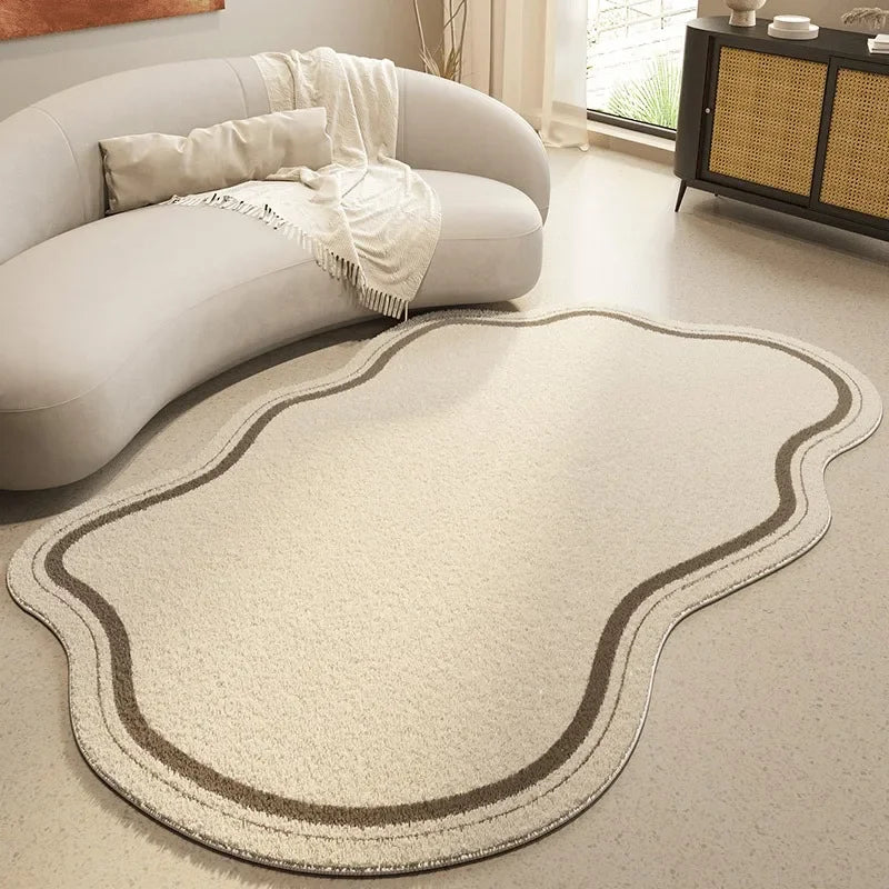 Irregular Shaped Rug Cream Non-Slip Soft Plush Minimalist Area Carpet - Image 3