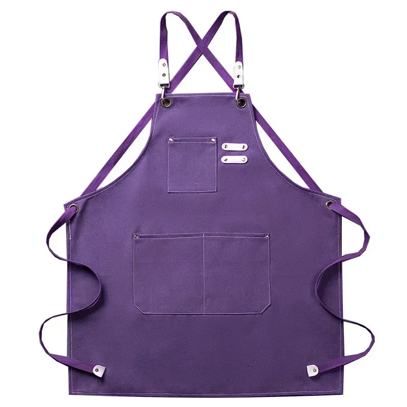 Canvas Apron Unisex Chef Work Apron Pockets Adjustable Durable - Image 11