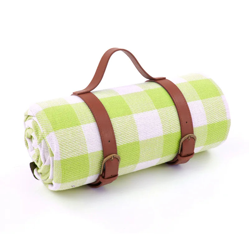 Plaid Picnic Blanket Foldable Outdoor Mat with Carry Strap