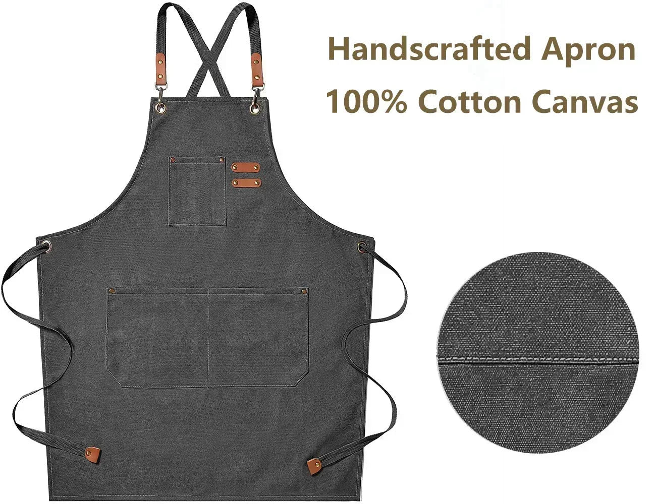 Canvas Apron Unisex Chef Work Apron Pockets Adjustable Durable - Image 2