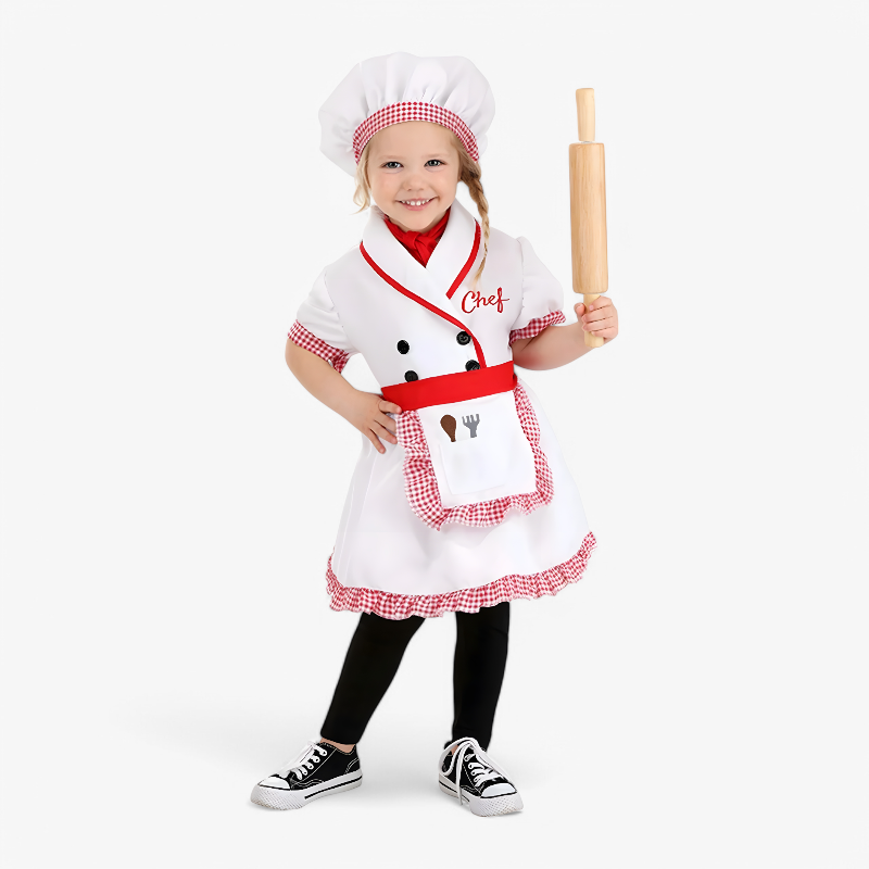 Kids Chef Costume for Girls Dress Apron Hat Set