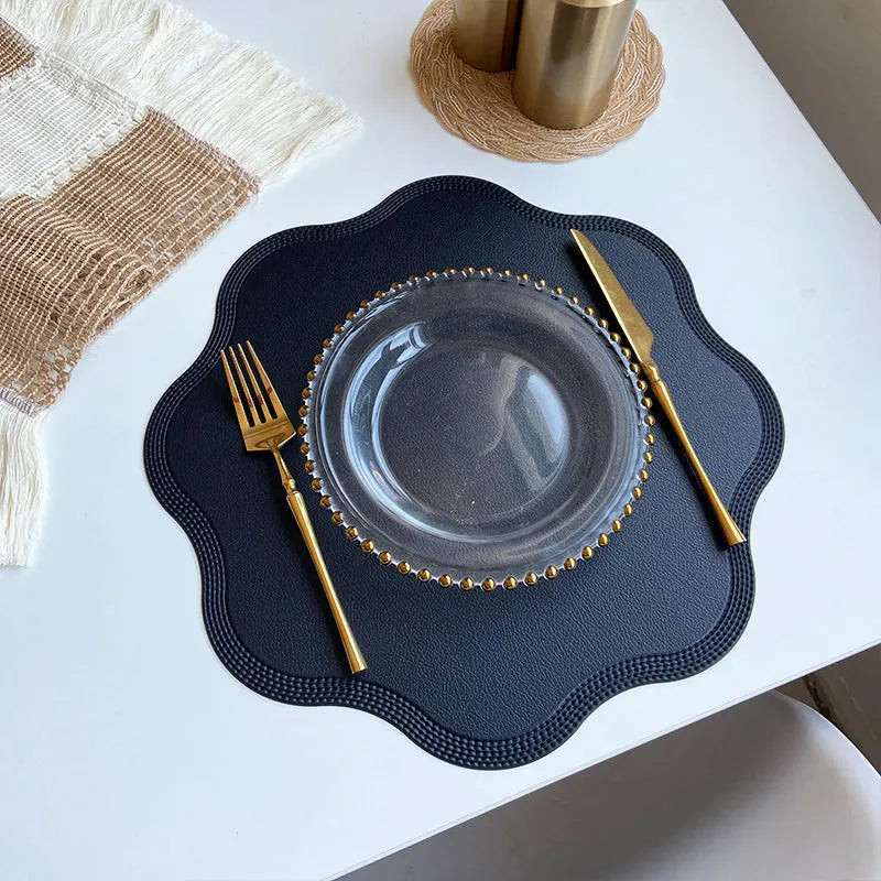 Round Faux Leather Placemats Waterproof Embossed Dining Table Set - Image 8