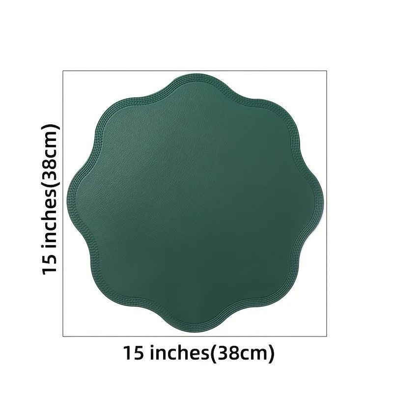 Round Faux Leather Placemats Waterproof Embossed Dining Table Set - Image 4