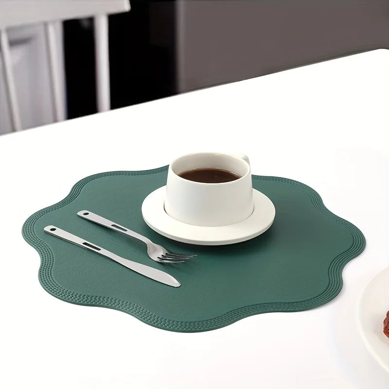 Round Faux Leather Placemats Waterproof Embossed Dining Table Set - Image 3
