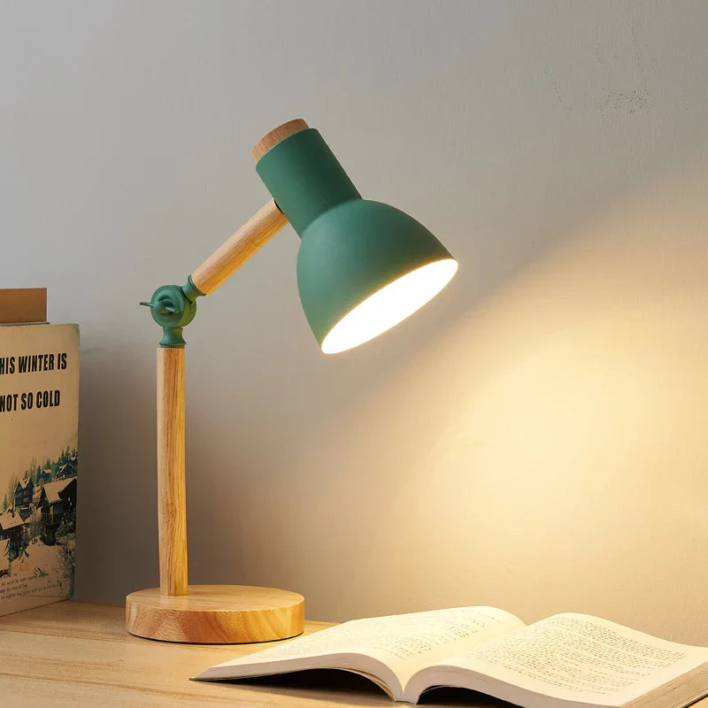 Wood Desk Lamp Adjustable Nordic Wooden Bedside Table Light