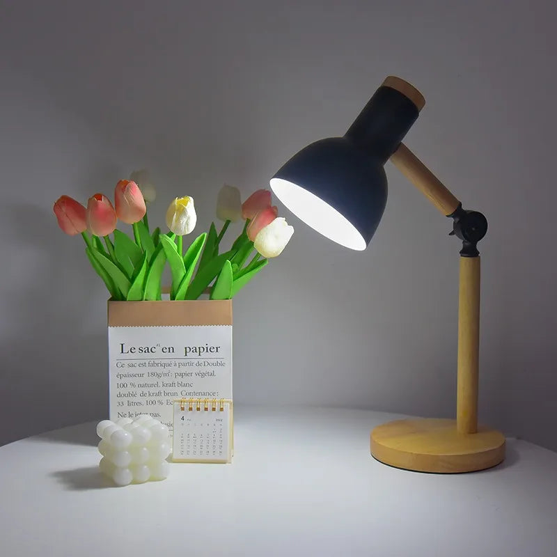 Wood Desk Lamp Adjustable Nordic Wooden Bedside Table Light - Image 7