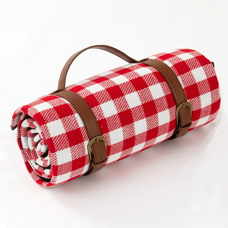 Plaid Picnic Blanket Foldable Outdoor Mat with Carry Strap