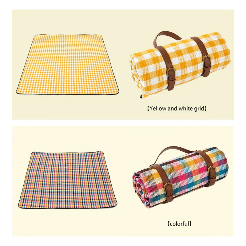 Plaid Picnic Blanket Foldable Outdoor Mat with Carry Strap