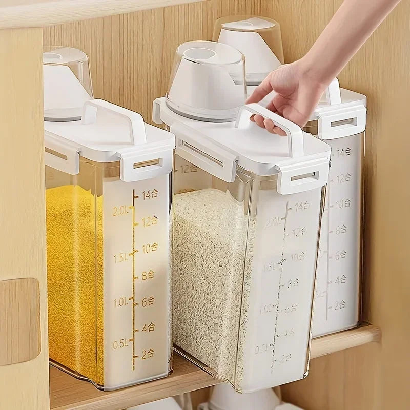 Airtight Food Storage Container Rice Cereal Flour Dispenser Measuring Cup