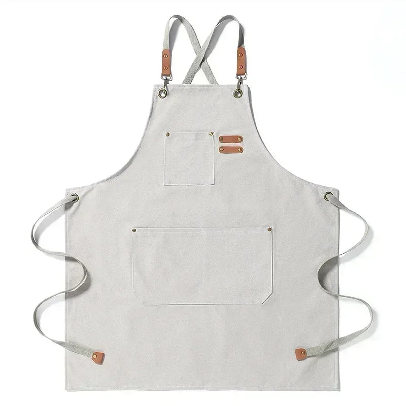 Canvas Apron Unisex Chef Work Apron Pockets Adjustable Durable - Image 10