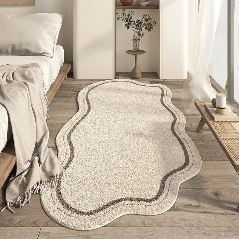 Irregular Shaped Rug Cream Non-Slip Soft Plush Minimalist Area Carpet - Image 2