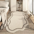 Irregular Shaped Rug Cream Non-Slip Soft Plush Minimalist Area Carpet - Image 2