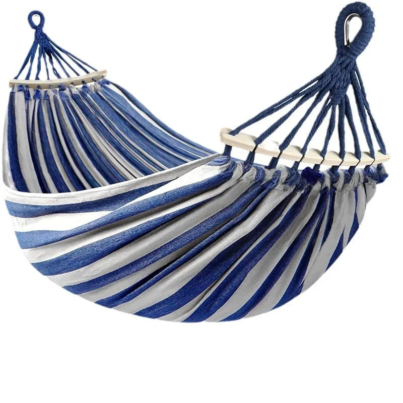 Double Hammock Canvas Anti-Roll Swing Bed Wooden Spreader Bars Camping Outdoor - Image 5