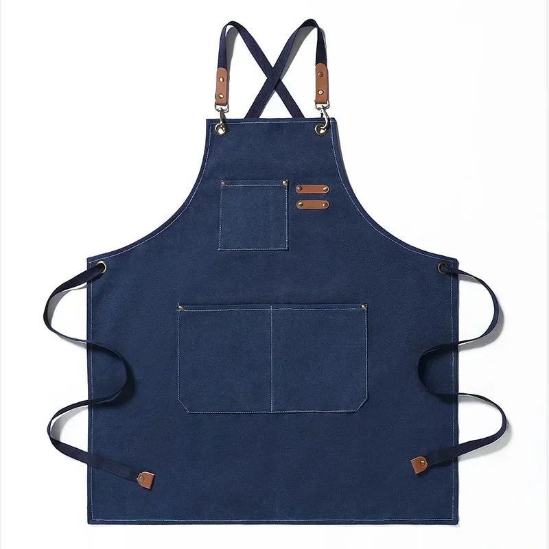 Canvas Apron Unisex Chef Work Apron Pockets Adjustable Durable - Image 8