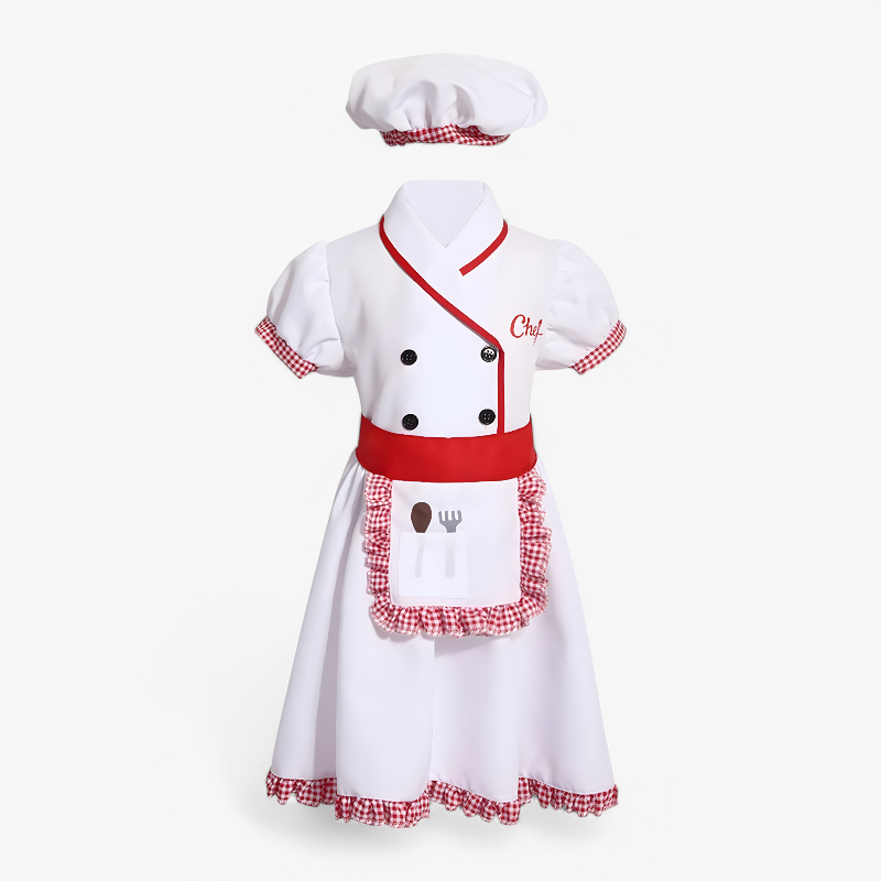 Kids Chef Costume for Girls Dress Apron Hat Set - Image 4