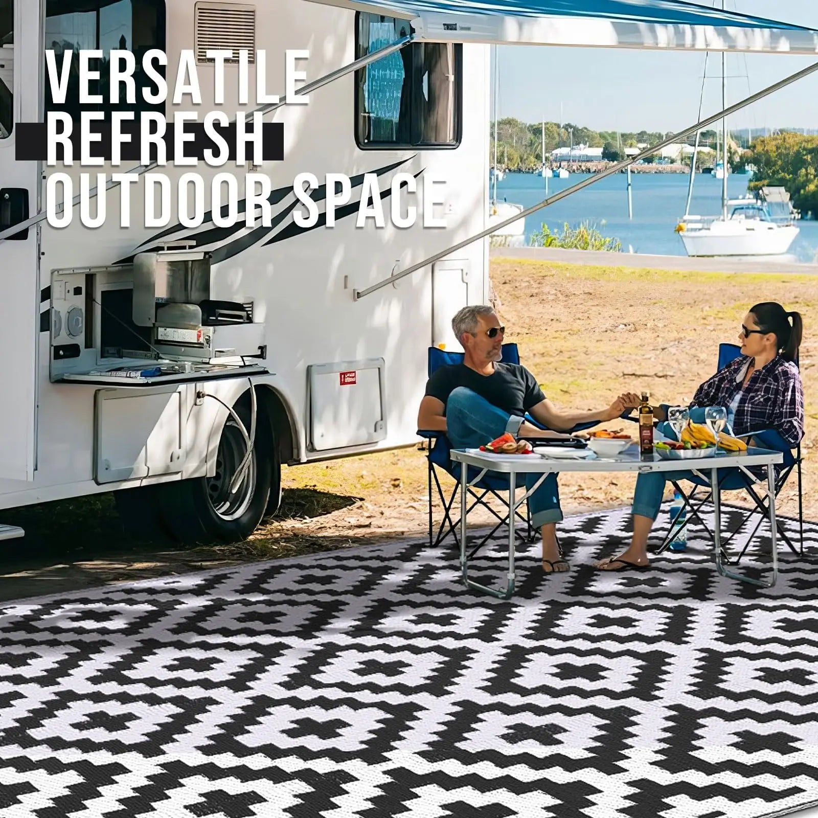 Outdoor Rug Reversible Waterproof Patio Mat Weatherproof Easy Clean - Image 2