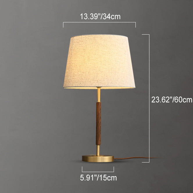 Contemporary Retro Brass Fabric Cylinder 1-Light Table Lamp For Bedside - Image 4