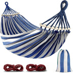 Double Hammock Canvas Anti-Roll Swing Bed Wooden Spreader Bars Camping Outdoor - Image 6