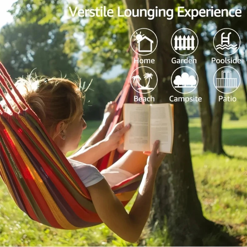 Canvas Hammock | Striped Double Swing Bed – Indoor & Outdoor Camping Hammock - Image 3