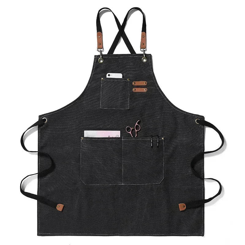 Canvas Apron Unisex Chef Work Apron Pockets Adjustable Durable - Image 12