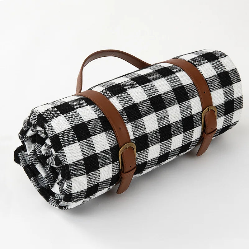 Plaid Picnic Blanket Foldable Outdoor Mat with Carry Strap