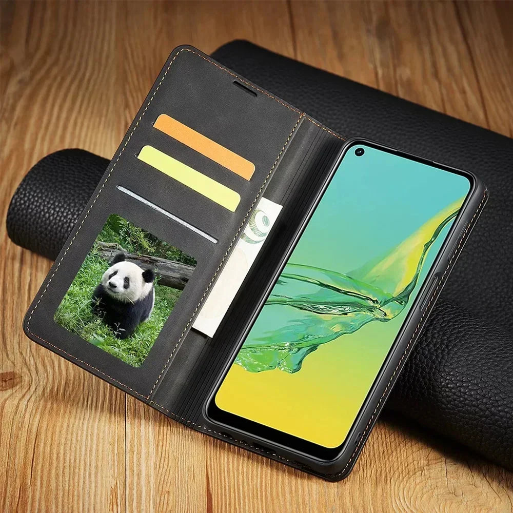 Leather Wallet Phone Case Magnetic Flip Closure