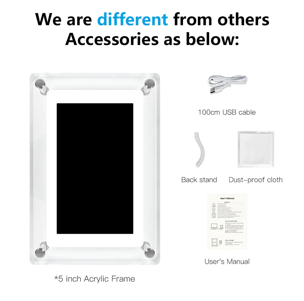 Portable Digital Photo Frame Acrylic IPS Display Rechargeable Home Decor - Image 3