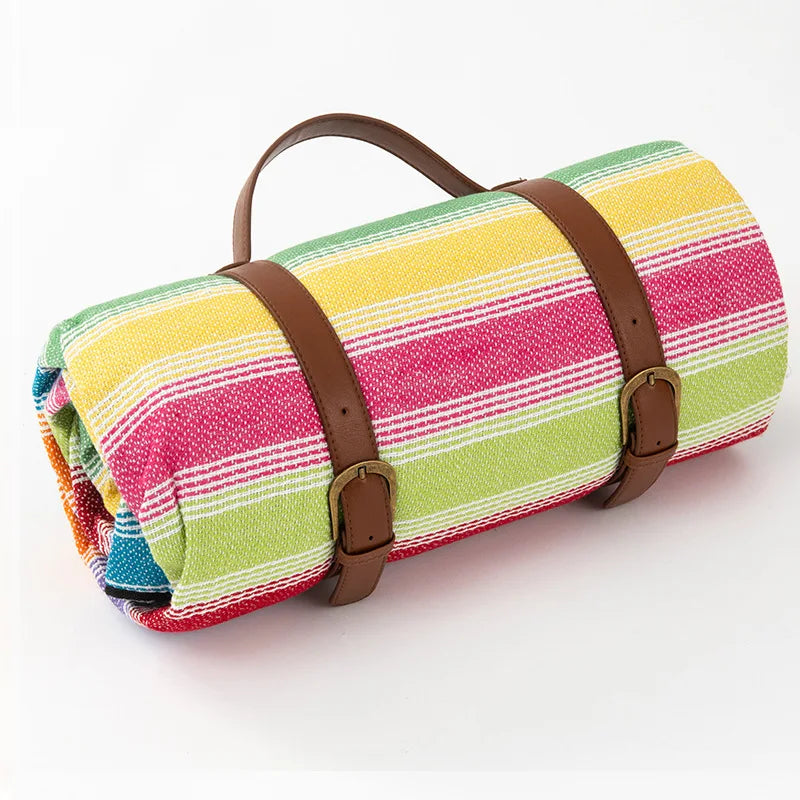 Plaid Picnic Blanket Foldable Outdoor Mat with Carry Strap