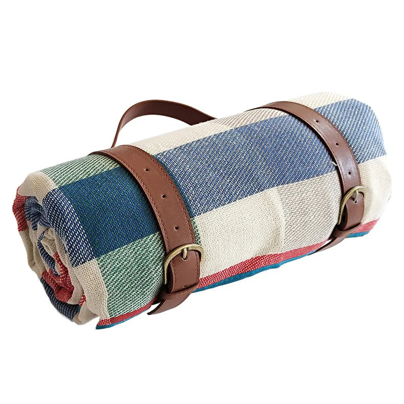 Plaid Picnic Blanket Foldable Outdoor Mat with Carry Strap